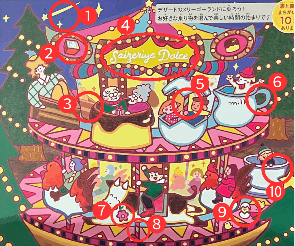 【最新】サイゼリヤ間違い探しメリーゴーランドの答え!2025年10月
